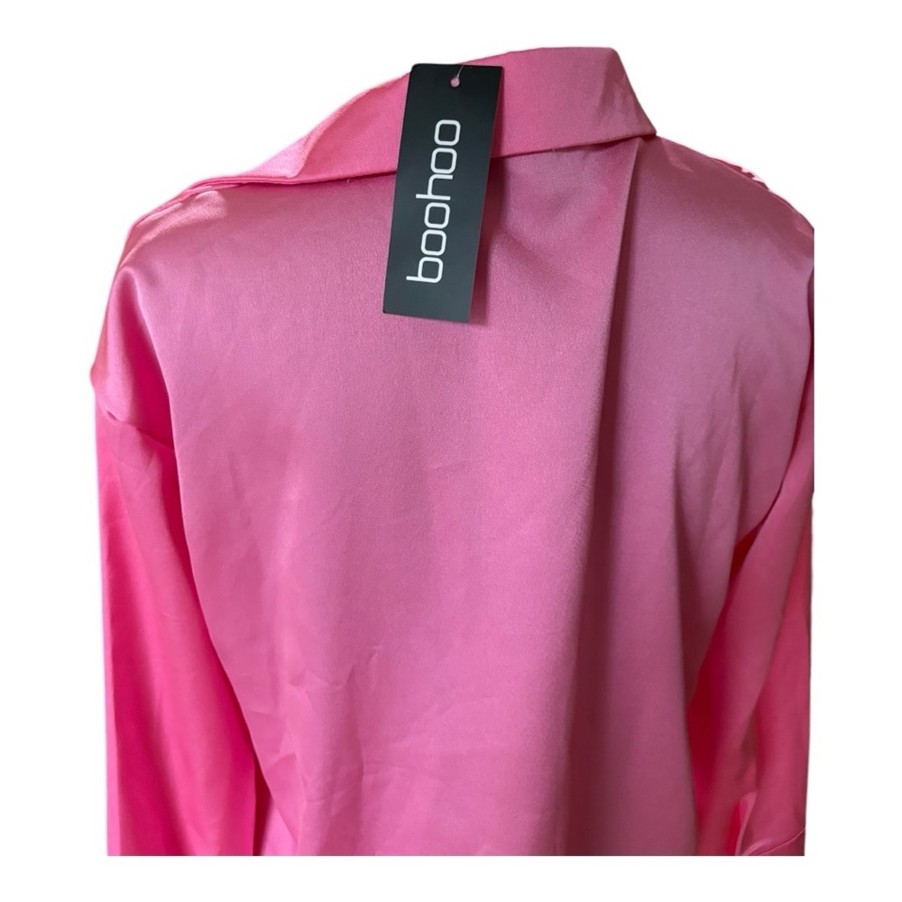 BOO HOO NWT BARBIE PINK ELEGENT SATIN BUTTON LONG SLEEVE BLOUSE SIZE 4 - Picture 6 of 7